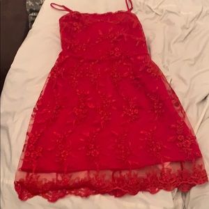 red lacey lucy in the sky dress
